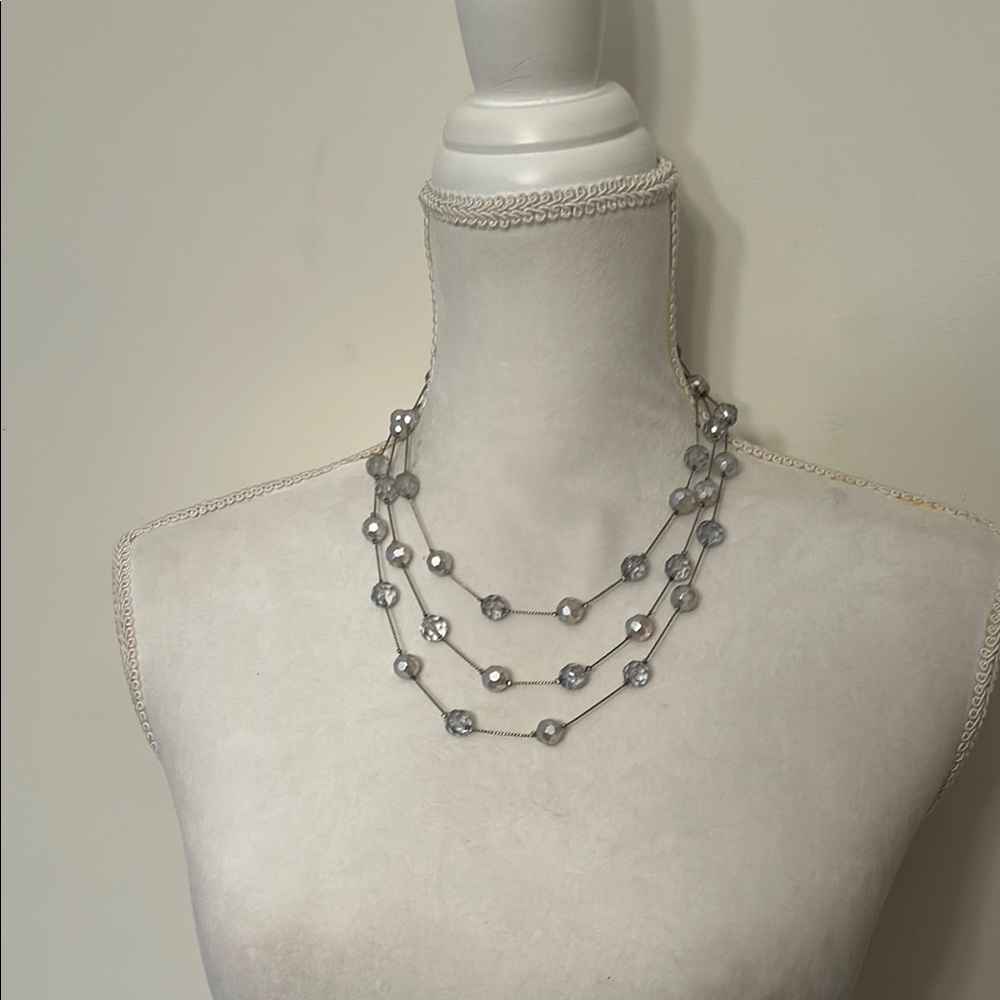 Elegant Silver Tone Robert Rose Multi Strand Silver Beaded Necklace